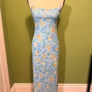 Zara Floral Blue and Orange Maxi Dress